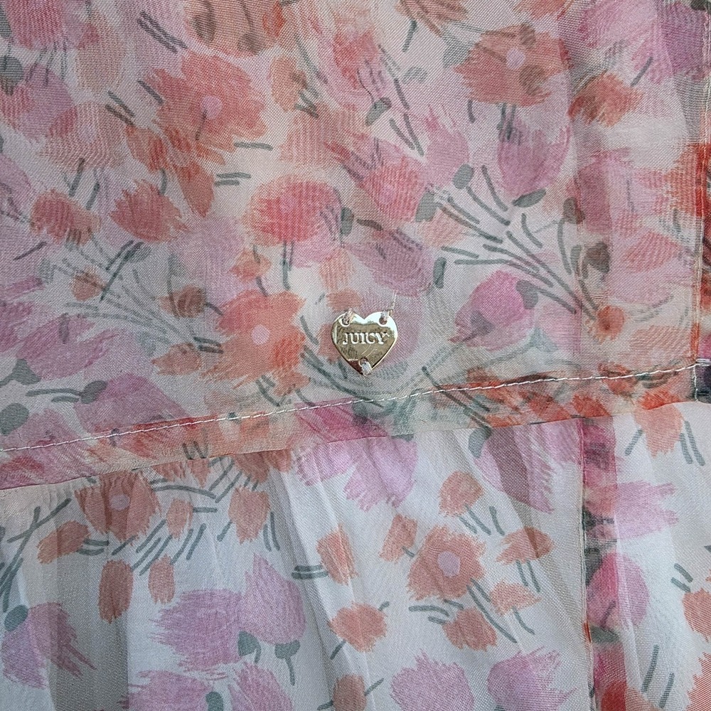 Juicy Couture Girls 6/7 Peach Pink Floral Dress Tulle Overlay Whimsical Party - Picture 8 of 10